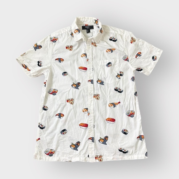 Forever 21 Men's Sushi Button up Short Sleeve Shirt - Front Pocket, 100% Cotton - Picture 1 of 7